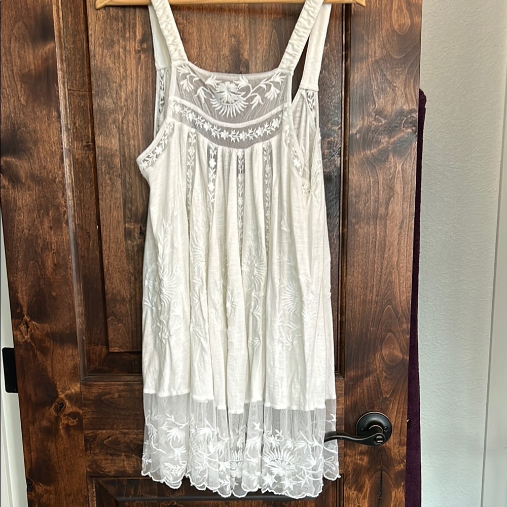 Free People White Embroidered Tank Top